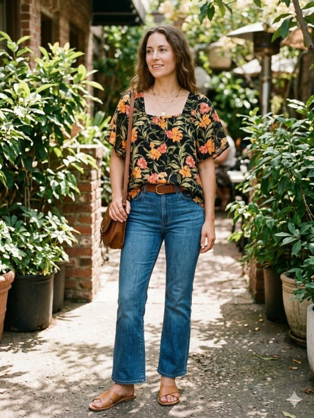 Kensie Tropical Floral Linen Blend Square Neck Blouse - Size Small EUC